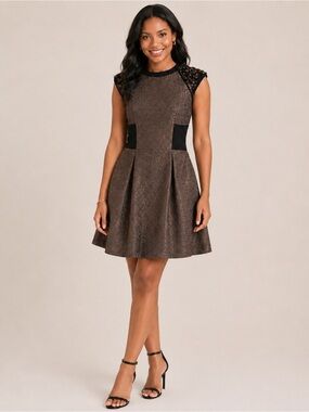 Karen Millen Metallic Jacquard Fit Flare Cocktail Dress Embellished US 6